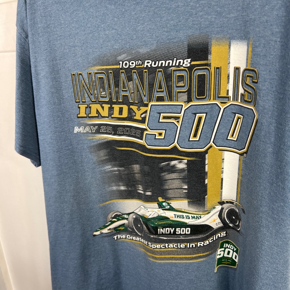 Indy 500 109th Running 2025 Racing Graphic T-Shirt Blue Heather Mens XL
